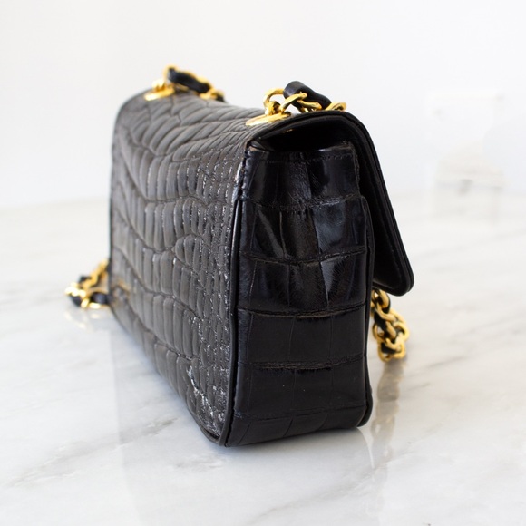 Chanel Vintage 1989 Classic Mini Flap Black Alligator 24K Gold Plated Bag - Picture 14 of 16